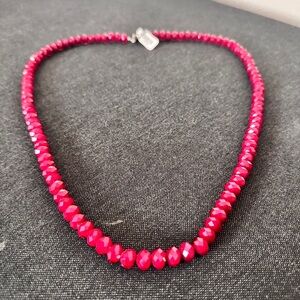 Elegant Vintage Ruby Red Crystal‎ Stone Beaded Necklace Toggle Clasp